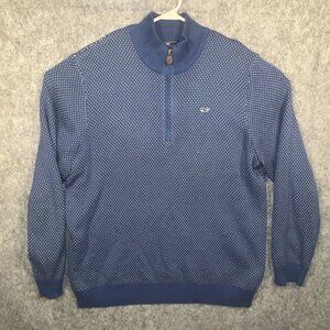Vineyard Vines Knit Sweater Men's Large Pullover 1/2 Zip Cotton Blend Navy Blue